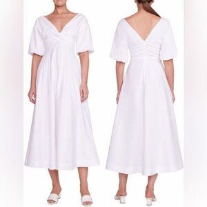 NEW STAUD Finely Twisted Front v neck Midi White Dress sz 8